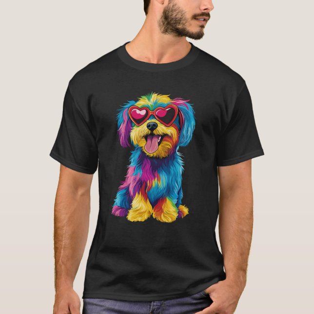 Camiseta Perro con barro de arcoiris que viste gafas amor d (Anverso)