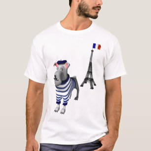 Camiseta Perro con boina frente a la Torre Eiffel