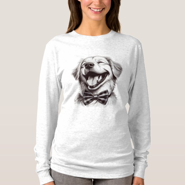 Camiseta perro con corbata de arco riendo (Anverso)