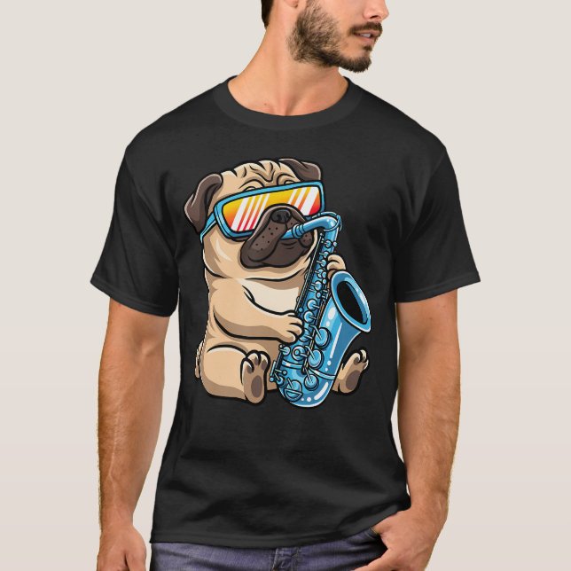 Camiseta Perro con gafas de sol tocando saxofón (Anverso)