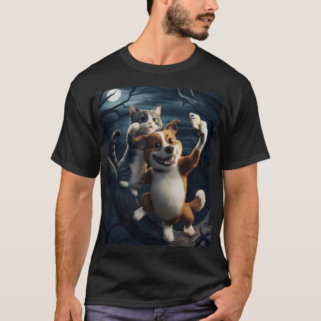 Camiseta Perro con gato, toman fotos. (Anverso)
