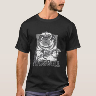 Camiseta perro con guitarra eléctrica, pug y rock
