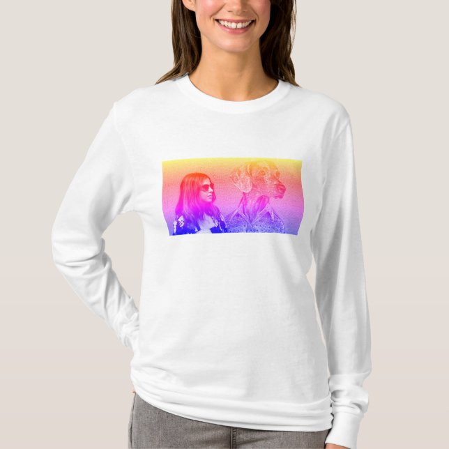 Camiseta Perro con huella de arcoiris y chica (Anverso)