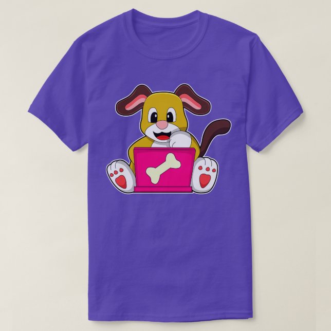 Camiseta Perro con portátil (Diseño del anverso)