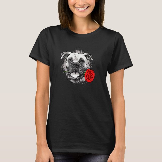 Camiseta Perro con Rosa de Boxer, mamá, papá, mujeres de ho (Anverso)