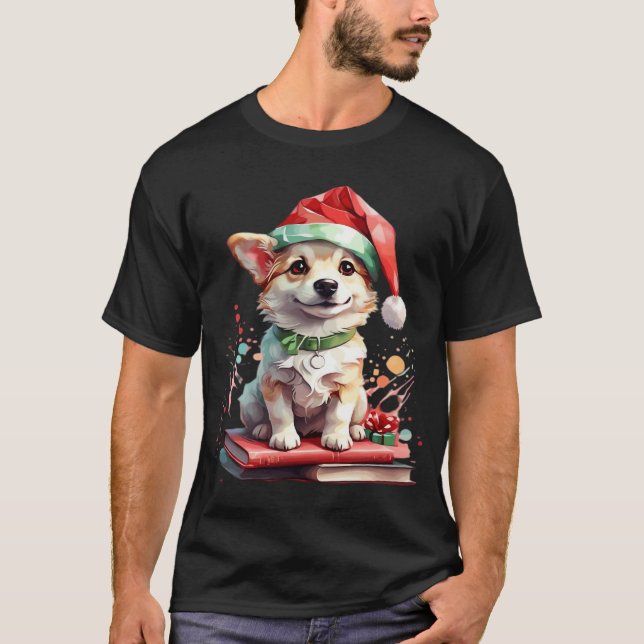 Camiseta Perro con sombrero de Navidad con libros - Un rega (Anverso)