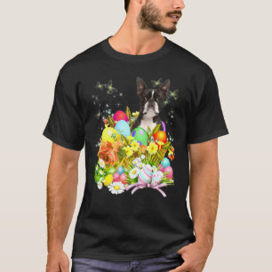 Camiseta Perro conejito Boston Terrier con cesta de huevos 