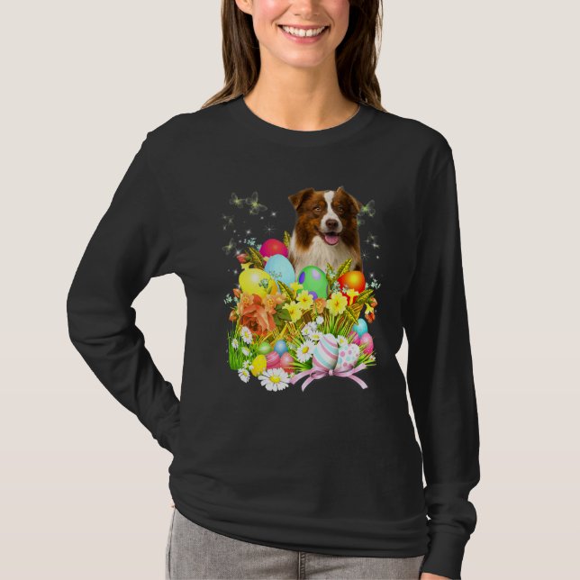 Camiseta Perro conejo collie fronterizo con cesta de huevos (Anverso)