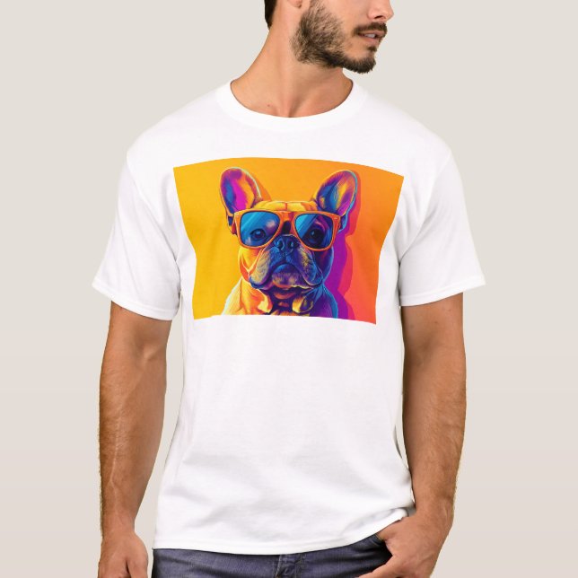 Camiseta Perro Cool bulldog francés con gafas de sol (Anverso)