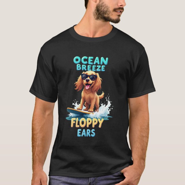 Camiseta Perro Cool Cocker Spaniel Surfista (Anverso)