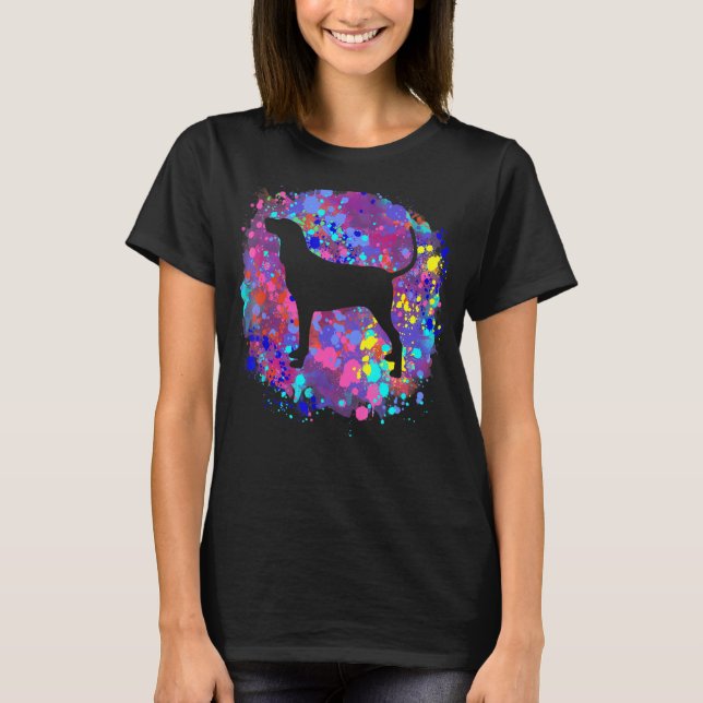 Camiseta Perro Coonhound Arte de Salpicaduras de Acuarela R (Anverso)