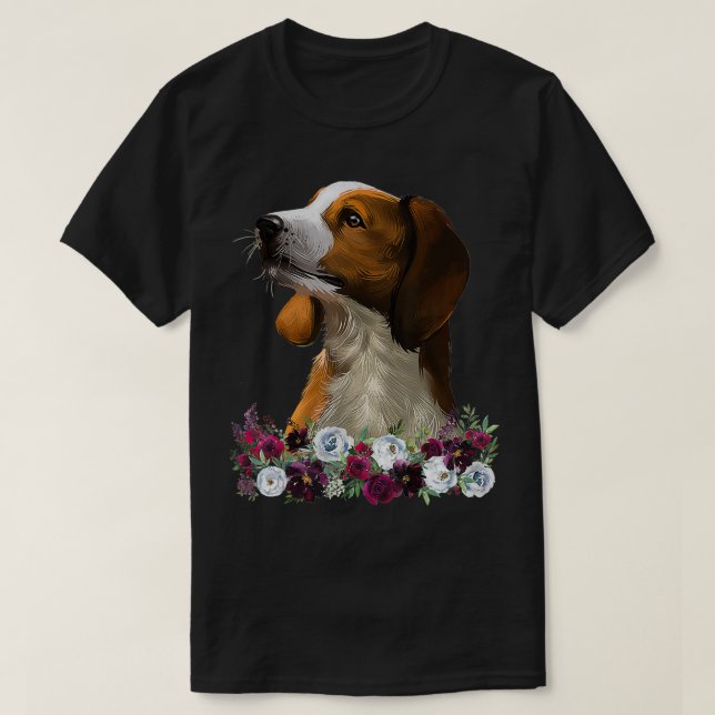 Camiseta Perro Coonhound de garrapata roja Floral inglés am (Diseño del anverso)
