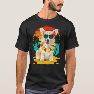 Camiseta Perro Corgi Antiguo con Gafas de Sol Verano Hawaii