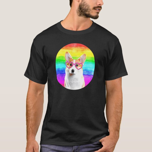 Camiseta Perro Corgi Arcoíris Gafas Corazón Rosa Animal Lin (Anverso)