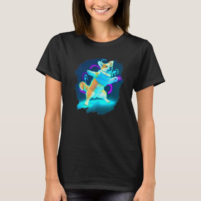 Camiseta Perro Corgi Bailando Retro Breakdancing Baile Bail (Anverso)