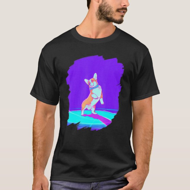 Camiseta Perro Corgi Bailando Retro Breakdancing Baile Bail (Anverso)