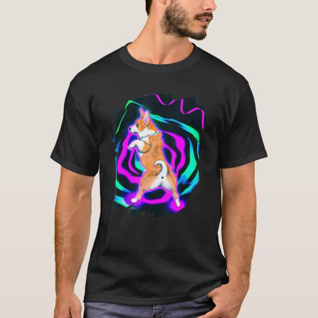 Camiseta Perro Corgi Bailando Retro Breakdancing Baile Bail (Anverso)