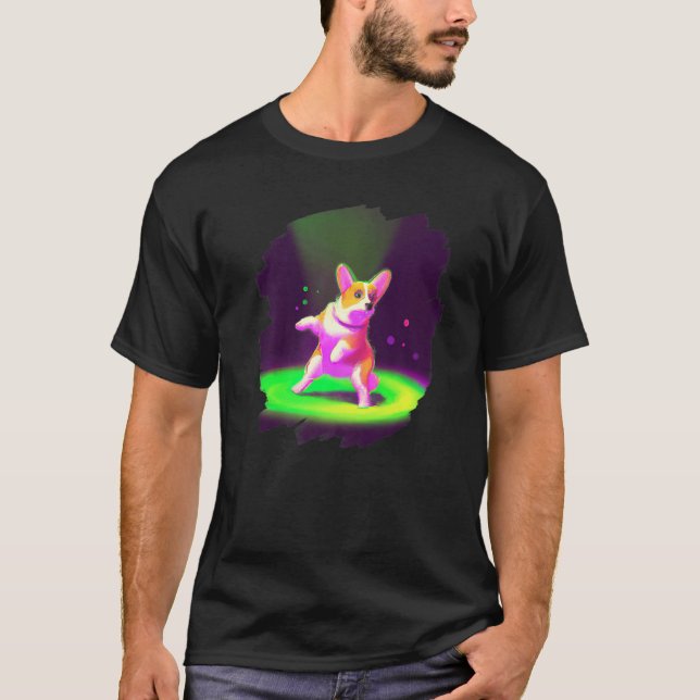 Camiseta Perro Corgi Bailando Retro Breakdancing Baile Bail (Anverso)