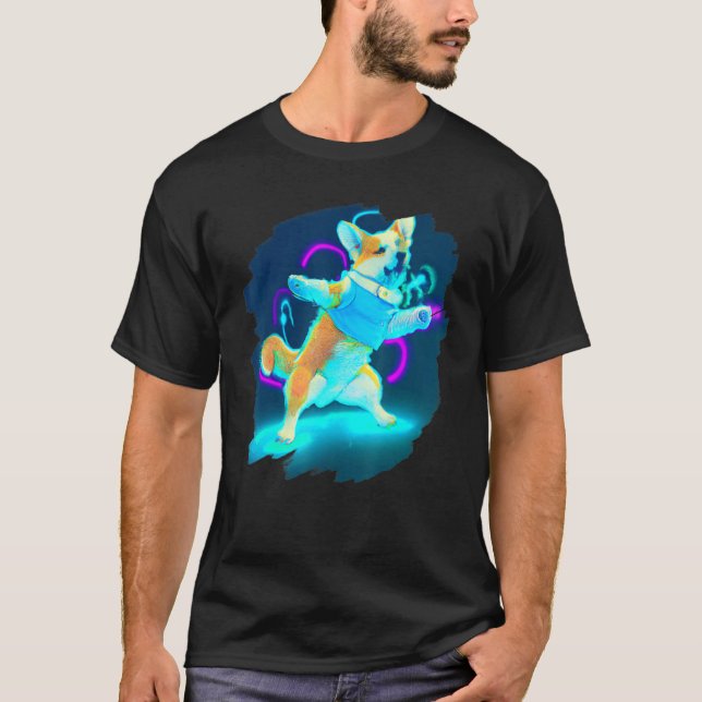 Camiseta Perro Corgi Bailando Retro Breakdancing Baile Bail (Anverso)