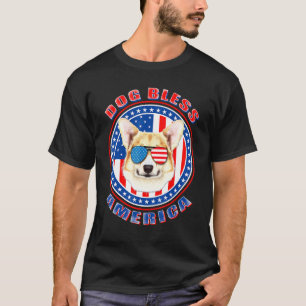 Camiseta Perro Corgi Bendice A La Bandera Estadounidense Pa