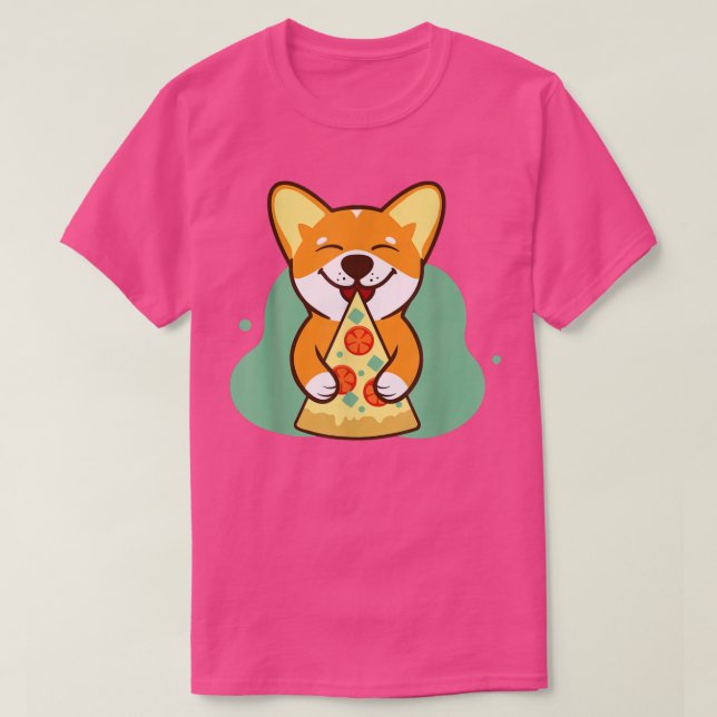 Camiseta perro corgi comer pizza amante  (Diseño del anverso)