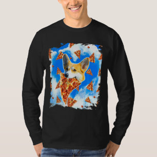 Camiseta Perro Corgi Comer Pizza Amo Nubes Corazón