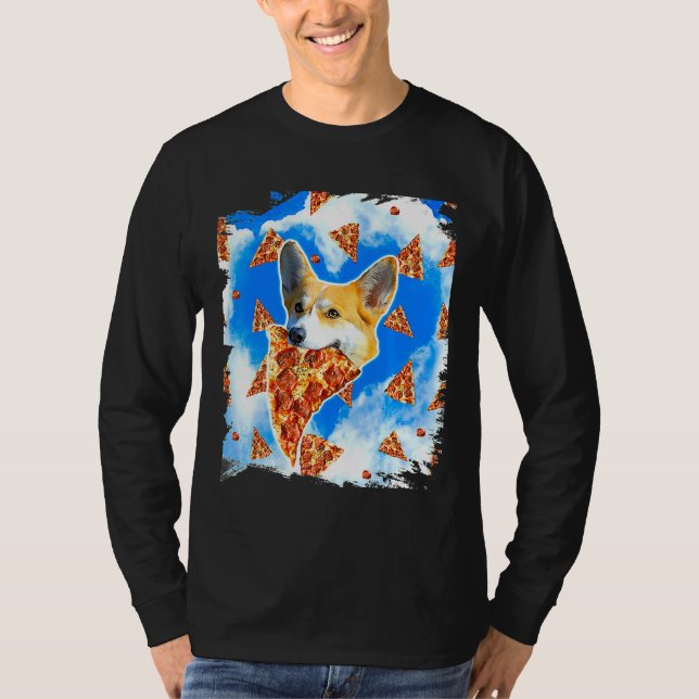 Camiseta Perro Corgi Comer Pizza Amo Nubes Corazón (Anverso)