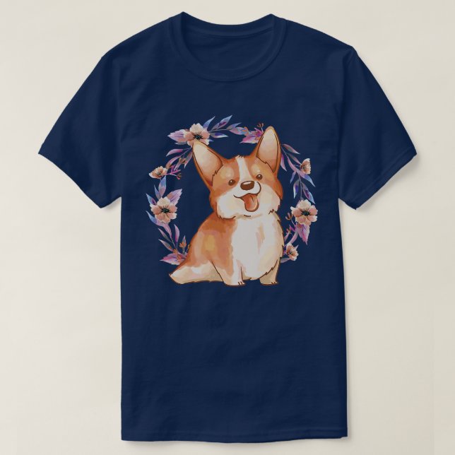 Camiseta Perro Corgi de Flor-950 (Diseño del anverso)