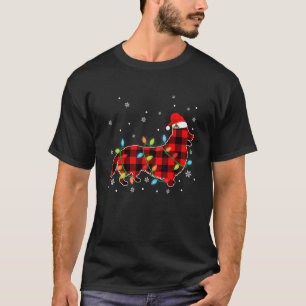 Camiseta Perro Corgi de Navidad Cuadro Rojo Luces de Navida