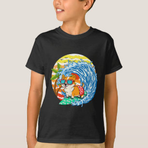 Camiseta Perro Corgi Divertido Surfista Surfing Hawaii Play