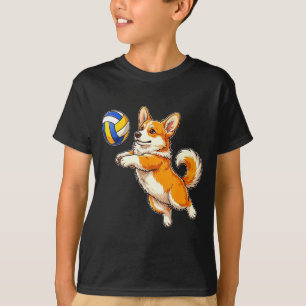 Camiseta Perro corgi divertido y lindo jugando voleibol dep