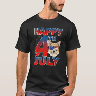 Camiseta Perro Corgi Gafas Bandera Americana Feliz 4 De Jul