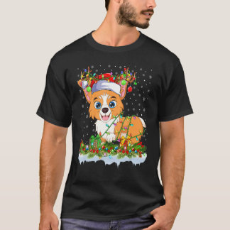 Camiseta Perro Corgi Galés Navidad Luces Santa Reno
