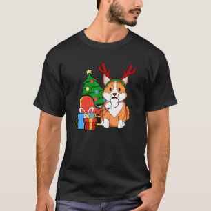 Camiseta Perro Corgi Lindo Santa Reno Árboles de Navidad Tr