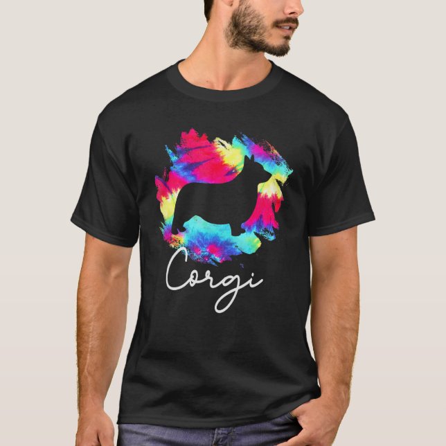 Camiseta Perro Corgi Tie Dye Arcoíris (Anverso)