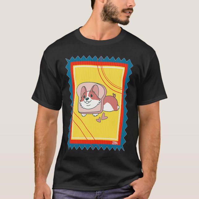 Camiseta Perro Corgi Tostada Sello Postal (Anverso)