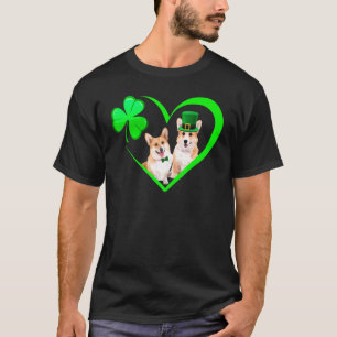 Camiseta Perro Corgi Trébol Corazón Forma Feliz Día de San