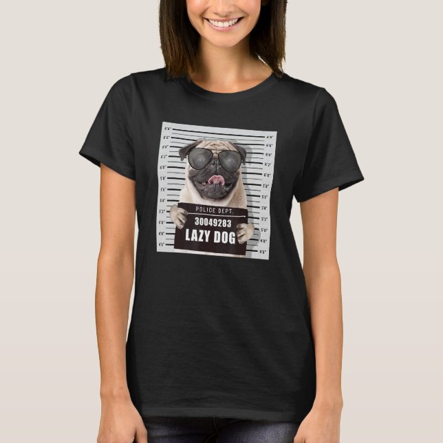 Camiseta Perro Criminal Mug Shot Pug (Anverso)