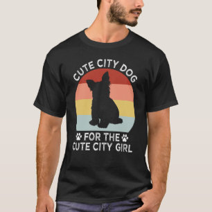 Camiseta Perro cutáneo de la ciudad para el Chica de Cute C