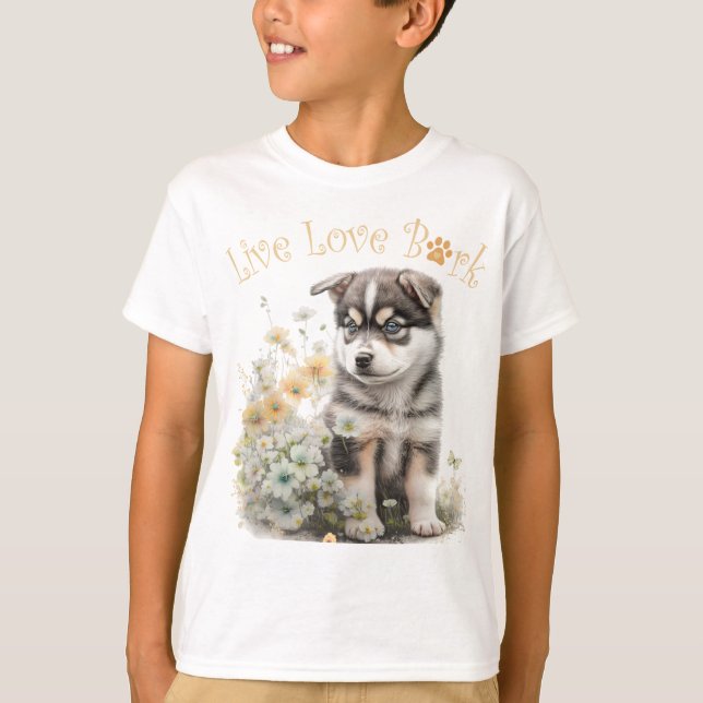 Camiseta Perro Cute Alaskan Malamute Floral (Anverso)
