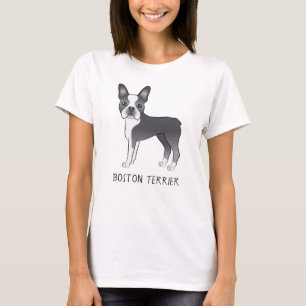 Camiseta Perro Cute Boston Terrier Azul y Blanco Con Texto