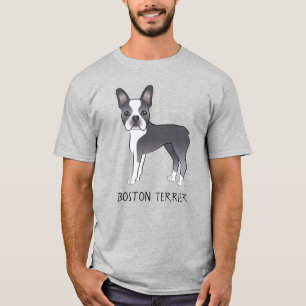 Camiseta Perro Cute Boston Terrier Azul y Blanco Con Texto