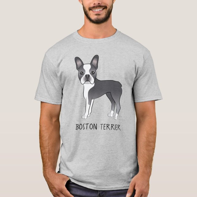 Camiseta Perro Cute Boston Terrier Azul y Blanco Con Texto (Anverso)