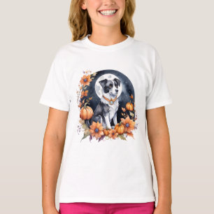 Camiseta Perro Cute Halloween Floral Moon Canine Lover