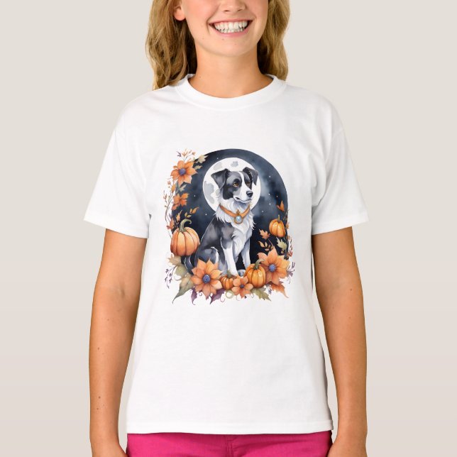 Camiseta Perro Cute Halloween Floral Moon Canine Lover (Anverso)