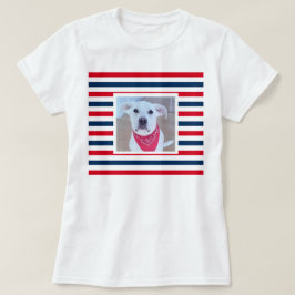 Camiseta Perro Cute Rojo Tiras Azules Rojas Foto Patriótica