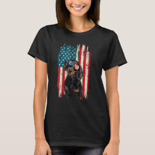 Camiseta Perro Dachshund Bandera Americana de EE. UU. Retro