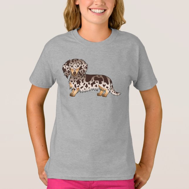 Camiseta Perro Dachshund Chocolate y Tañido de Pelo Largo D (Anverso)