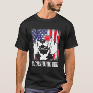 Camiseta Perro Dachshund Con Gafas De Bandera Estadounidens