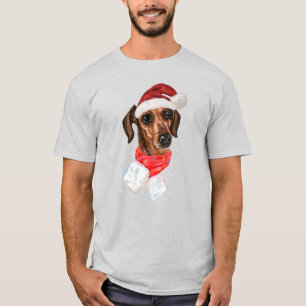 Camiseta Perro Dachshund con sombrero de Santa Navidad